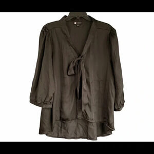 Carole Little Woman Satin Hi-lo Tie-Front Blouse